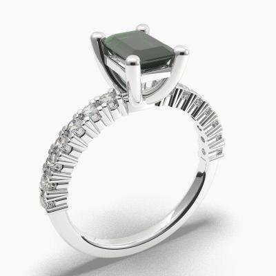 Μονόπετρο Δαχτυλιδι με Σμαράγδι σε κοπή Emerald Cut και πλαινά Διαμάντια TN614111