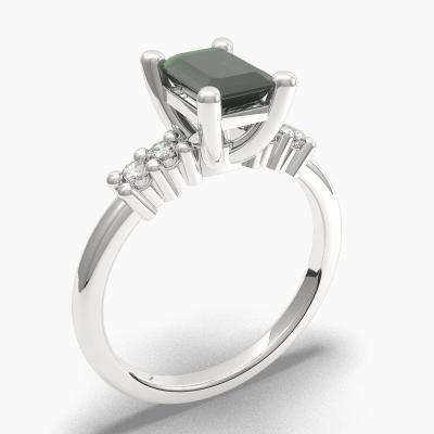 Μονόπετρο Δαχτυλιδι με Σμαράγδι σε κοπή Emerald Cut και πλαινά Διαμάντια TN614114