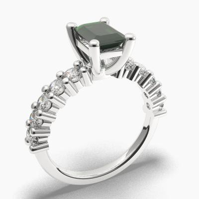 Μονόπετρο Δαχτυλιδι με Σμαράγδι σε κοπή Emerald Cut και πλαινά Διαμάντια TN614118