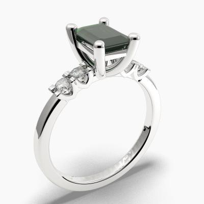 Μονόπετρο Δαχτυλιδι με Σμαράγδι σε κοπή Emerald Cut και πλαινά Διαμάντια 614128