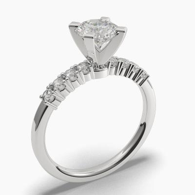 Solitaire Ring with a Brilliant-Cut Diamond and Side Diamonds TN61212