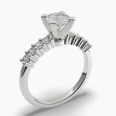 Solitaire Ring with a Brilliant-Cut Diamond and Side Diamonds TN61213