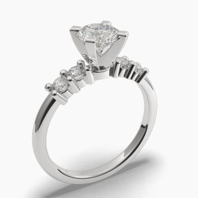 Solitaire Ring with a Brilliant-Cut Diamond and Side Diamonds TN61216