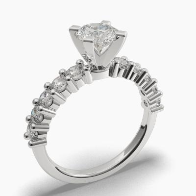 Solitaire Ring with a Brilliant-Cut Diamond and Side Diamonds TN61218