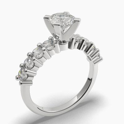 Solitaire Ring with a Brilliant-Cut Diamond and Side Diamonds TN61220