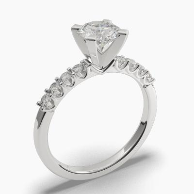 Solitaire Ring with a Brilliant-Cut Diamond and Side Diamonds TN61223