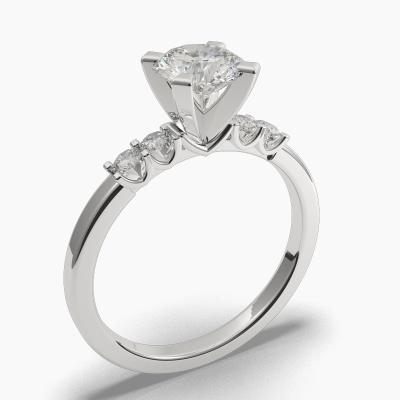 Solitaire Ring with a Brilliant-Cut Diamond and Side Diamonds TN61225