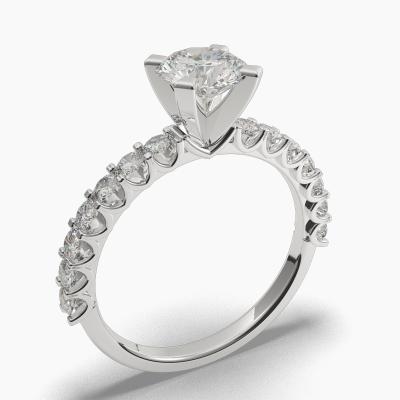 Solitaire Ring with a Brilliant-Cut Diamond and Side Diamonds TN61227