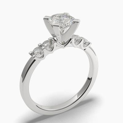 Solitaire Ring with a Brilliant-Cut Diamond and Side Diamonds TN61228
