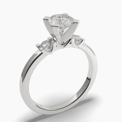 Solitaire Ring with a Brilliant-Cut Diamond and Side Diamonds TN61231