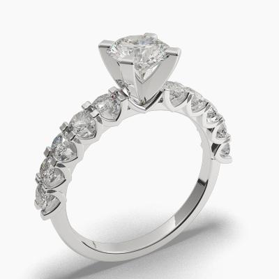 Solitaire Ring with a Brilliant-Cut Diamond and Side Diamonds TN61233