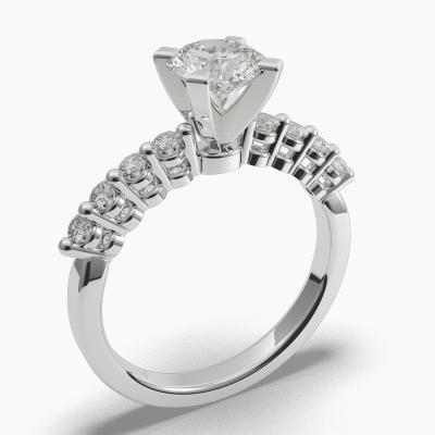 Solitaire Ring with a Brilliant-Cut Diamond and Side Diamonds TN61235