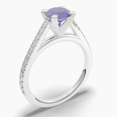 Round Blue Sapphire Engagement Ring TN68358