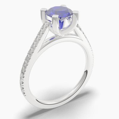 Round Blue Sapphire Engagement Ring TN68370