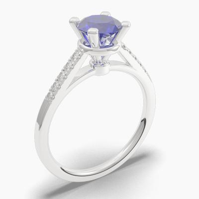 Round Blue Sapphire Engagement Ring TN68373