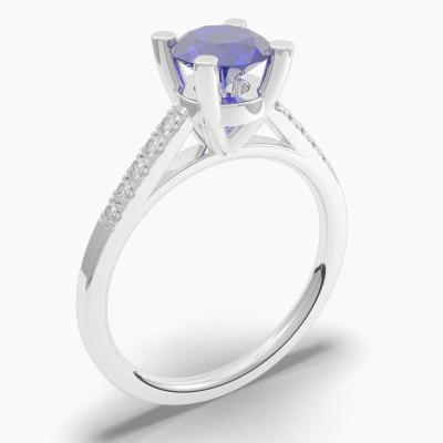Round Blue Sapphire Engagement Ring TN68379