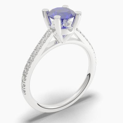 Round Blue Sapphire Engagement Ring TN68382