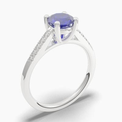 Round Blue Sapphire Engagement Ring TN68385