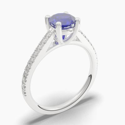 Round Blue Sapphire Engagement Ring TN68388