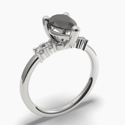 Solitaire Ring with a Black Pear-Cut Diamond and Side Diamonds TN606300