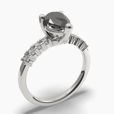 Solitaire Ring with a Black Pear-Cut Diamond and Side Diamonds TN606302