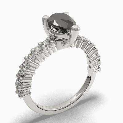 Solitaire Ring with a Black Pear-Cut Diamond and Side Diamonds TN606305