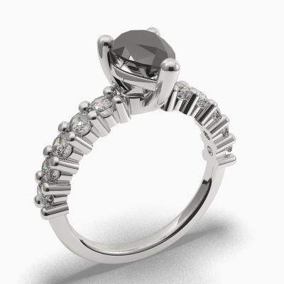 Solitaire Ring with a Black Pear-Cut Diamond and Side Diamonds TN606308