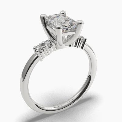 Solitaire Ring with an Emerald-Cut Diamond and Side Diamonds TN604110