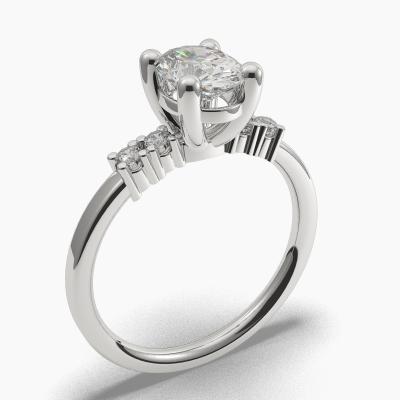 Solitaire Ring with an Oval-Cut Diamond and Side Diamonds TN602110