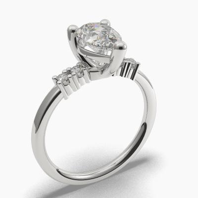 Solitaire Ring with a Pear-Cut Diamond and Side Diamonds TN606110