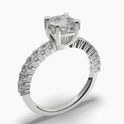 Μονόπετρο Δαχτυλιδι με Διαμάντι σε κοπή Cushion Cut και πλαινά Διαμάντια TN608111