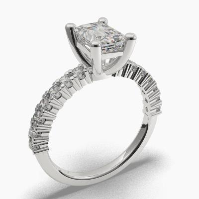 Solitaire Ring with an Emerald-Cut Diamond and Side Diamonds TN604111