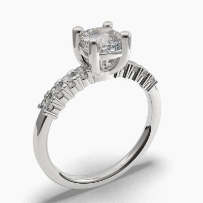 Solitaire Ring with a Cushion-Cut Diamond and Side Diamonds TN608112
