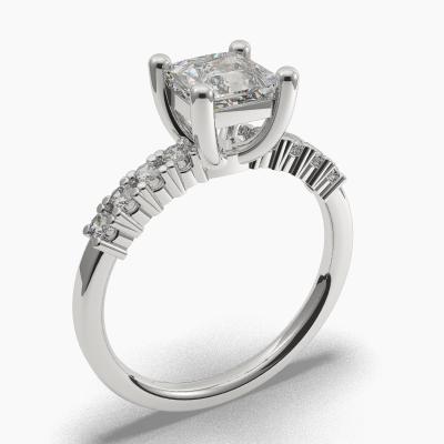 Μονόπετρο Δαχτυλιδι με Διαμάντι σε κοπή Princess Cut και πλαινά Διαμάντια TN603112