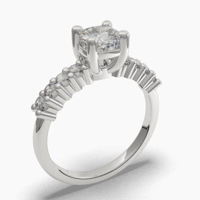 Solitaire Ring with a Cushion-Cut Diamond and Side Diamonds TN608113