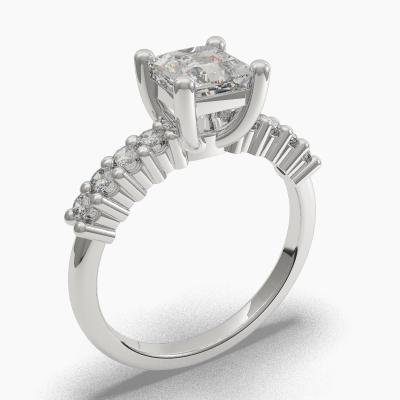 Solitaire Ring with a Princess-Cut Diamond and Side Diamonds TN603113 - Image 1