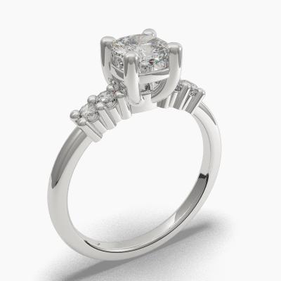 Solitaire Ring with a Cushion-Cut Diamond and Side Diamonds TN608114