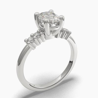 Solitaire Ring with an Oval-Cut Diamond and Side Diamonds TN602114