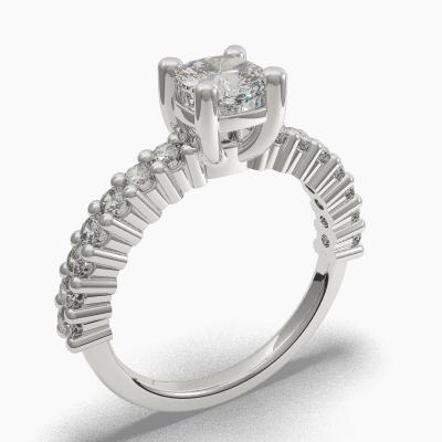 Solitaire Ring with a Cushion-Cut Diamond and Side Diamonds TN608115