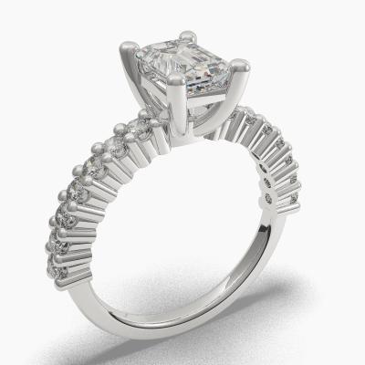Μονόπετρο Δαχτυλιδι με Διαμάντι σε κοπή Emerald Cut και πλαινά Διαμάντια TN604115