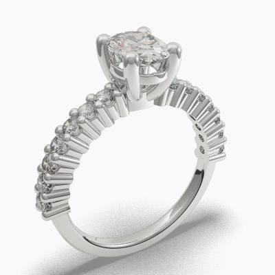 Solitaire Ring with an Oval-Cut Diamond and Side Diamonds TN602115