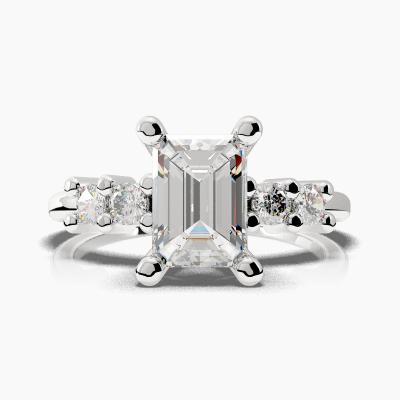 Solitaire Ring with an Emerald-Cut Diamond and Side Diamonds TN604116 - Image 2