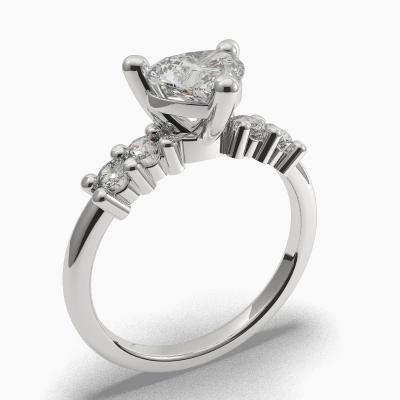 Solitaire Ring with a Heart-Cut Diamond and Side Diamonds TN607116