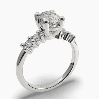 Solitaire Ring with an Oval-Cut Diamond and Side Diamonds TN602116