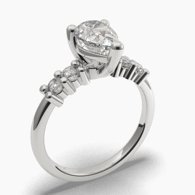Solitaire Ring with a Pear-Cut Diamond and Side Diamonds TN606116