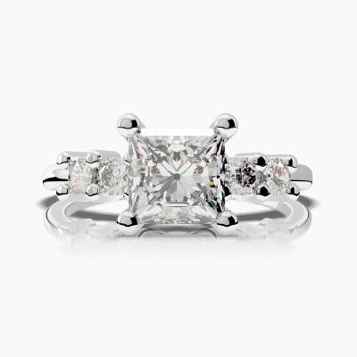Solitaire Ring with a Princess-Cut Diamond and Side Diamonds TN603116 - Image 2