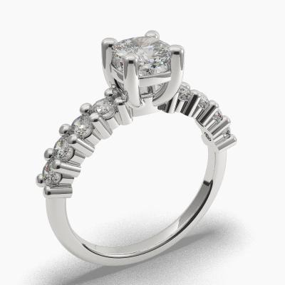Solitaire Ring with a Cushion-Cut Diamond and Side Diamonds TN608117