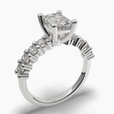 Μονόπετρο Δαχτυλιδι με Διαμάντι σε κοπή Emerald Cut και πλαινά Διαμάντια TN604117