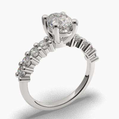Solitaire Ring with an Oval-Cut Diamond and Side Diamonds TN602117