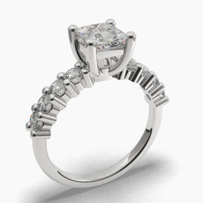 Solitaire Ring with a Princess-Cut Diamond and Side Diamonds TN603117